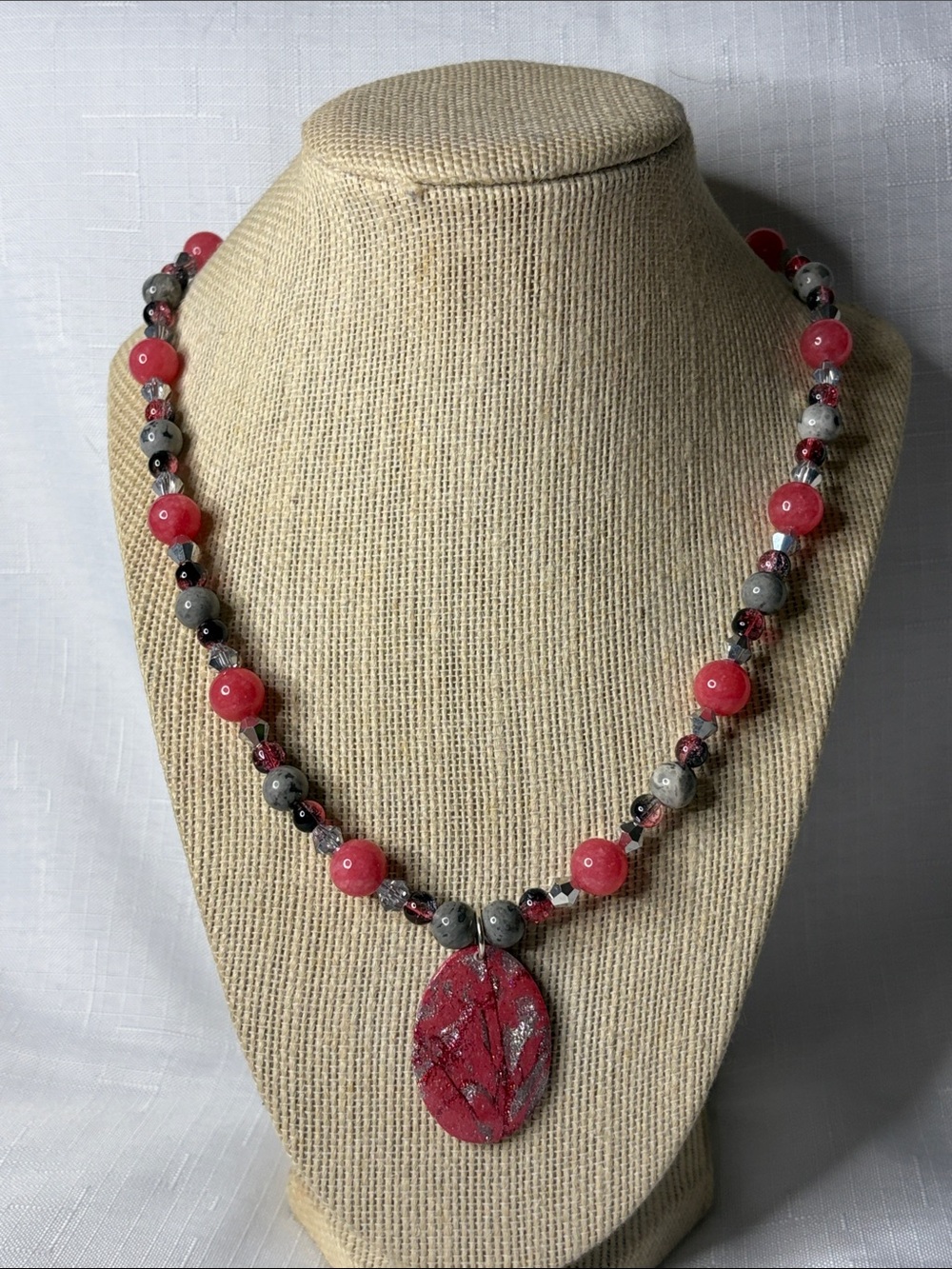 Handcrafted The Pink Jade and Map Stone Necklace